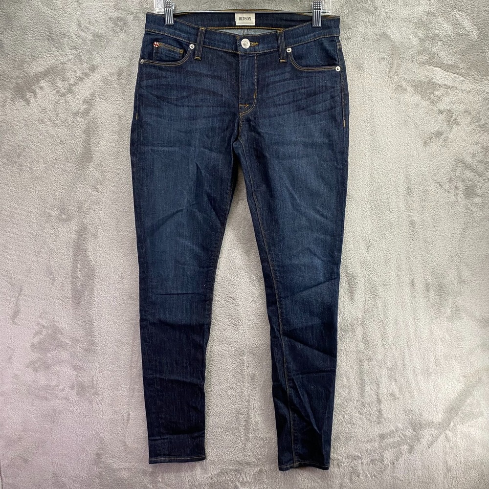 Hudson Jeans Women's 29 Dark Indigo Skinny Mid Rise Gold Stitch Denim